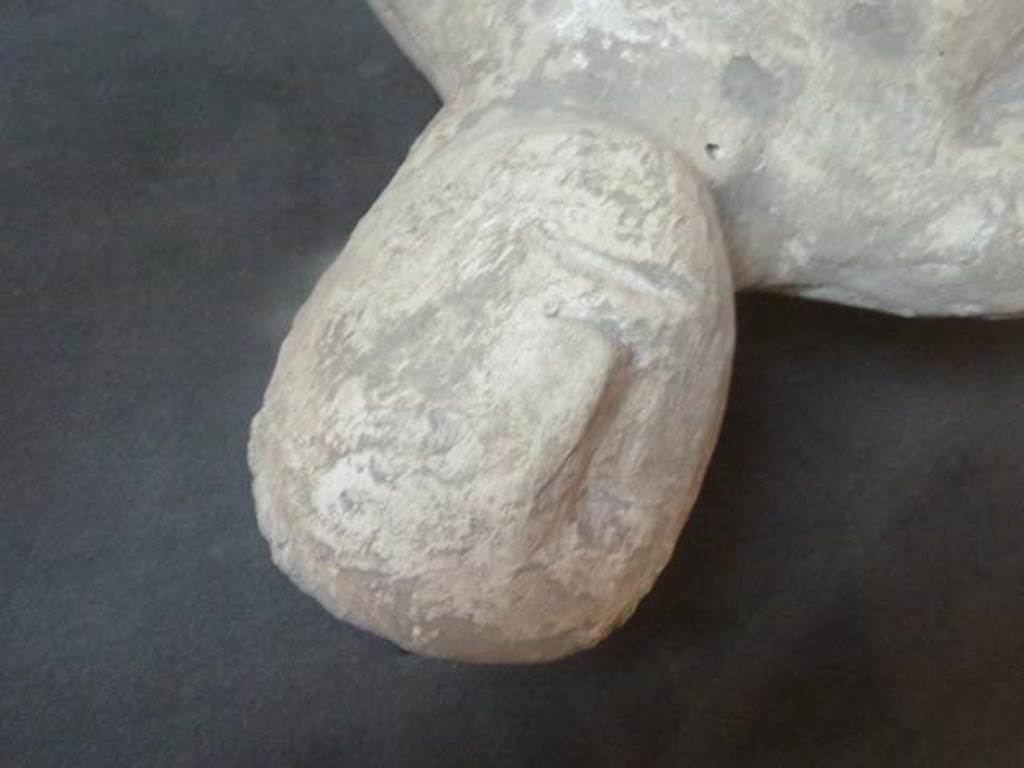 Villa of Mysteries, Pompeii. September 2015. 
Detail of face of body-cast in the north-east corner of the atrium. This is the same one as we also show in room 32.