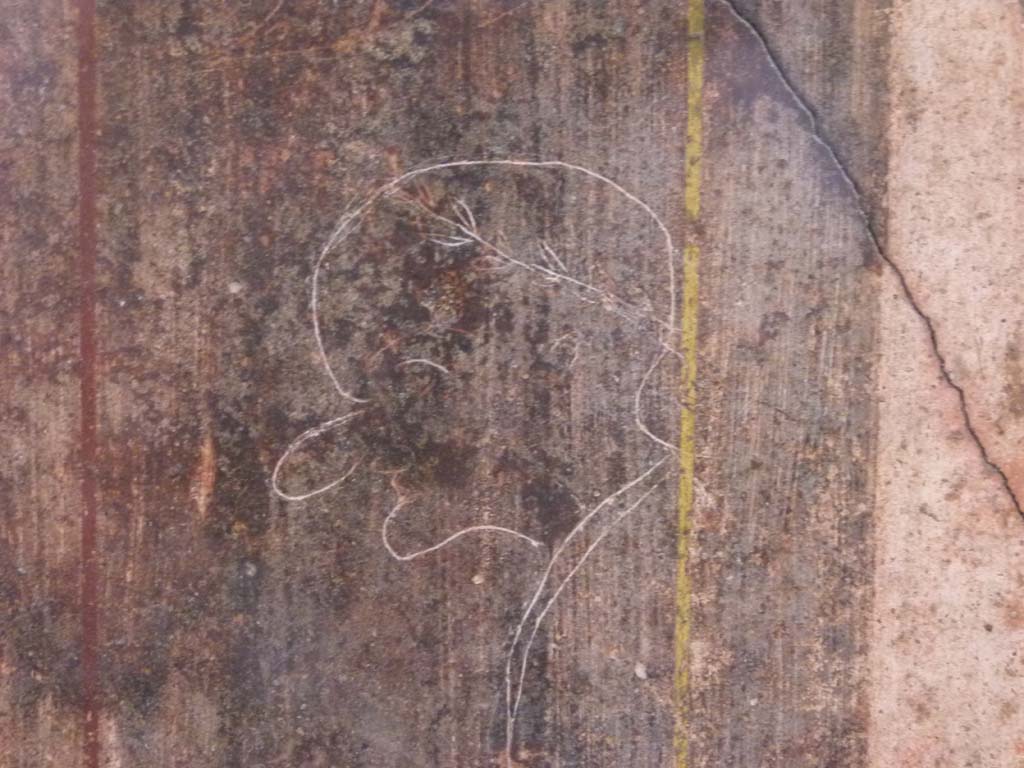 Villa of Mysteries, Pompeii. April 2014. Room 64, north wall. Detail of sketch of old man.
Photo courtesy of Klaus Heese.