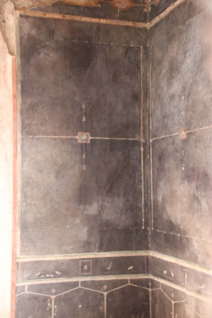 Villa of Mysteries, Pompeii. September 2021. 
Room 2, tablinum, west wall and north-west corner. Photo courtesy of Klaus Heese.