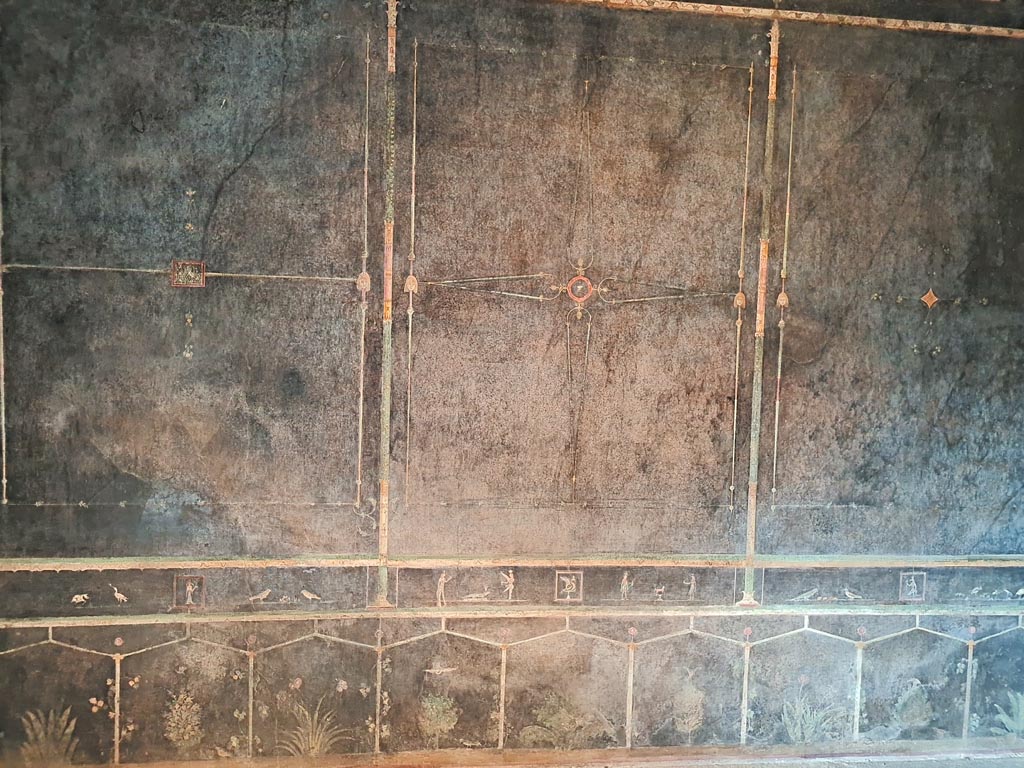 Villa of Mysteries, Pompeii. November 2023. Room 2, tablinum, lower north wall. Photo courtesy of Giuseppe Ciaramella.