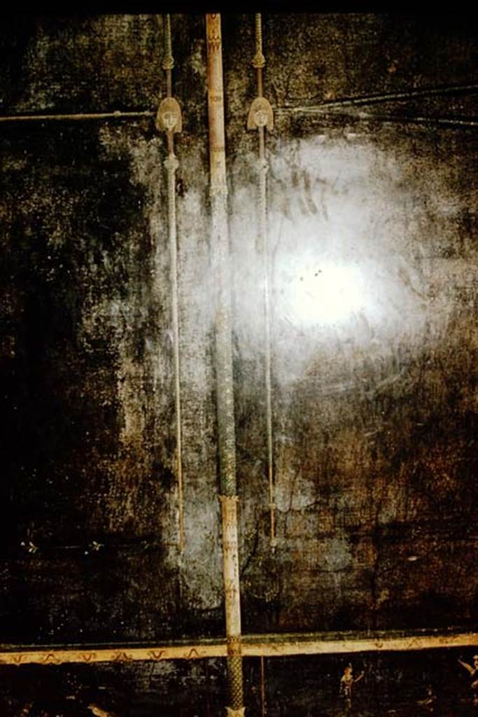 Villa of Mysteries, Pompeii. 1957. Detail from north wall.  Photo by Stanley A. Jashemski.
Source: The Wilhelmina and Stanley A. Jashemski archive in the University of Maryland Library, Special Collections (See collection page) and made available under the Creative Commons Attribution-Non Commercial License v.4. See Licence and use details.
J57f0372