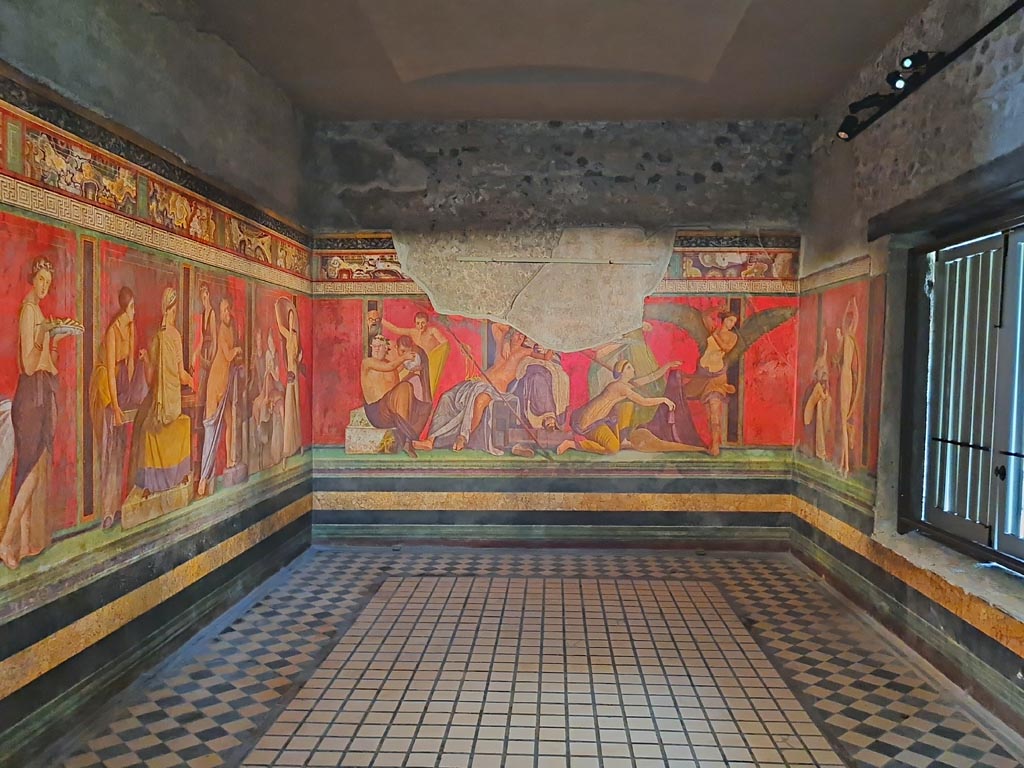 Villa of Mysteries, Pompeii. November 2023. Room 5, looking east from doorway. Photo courtesy of Giuseppe Ciaramella.