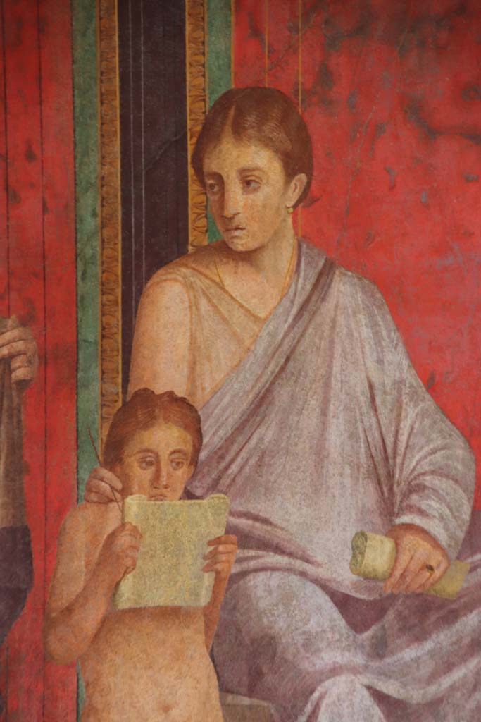 Villa of Mysteries, Pompeii. September 2021. 
Room 5, detail from north wall. Photo courtesy of Klaus Heese.