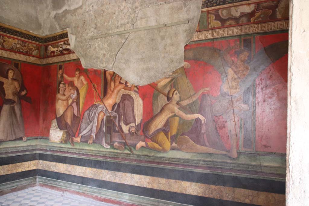 Villa of Mysteries, Pompeii. September 2021. 
Room 5, looking towards north-east corner and east wall. Photo courtesy of Klaus Heese.
