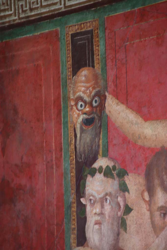 Villa of Mysteries, Pompeii. September 2021. 
Room 5, detail from east wall. Photo courtesy of Klaus Heese.