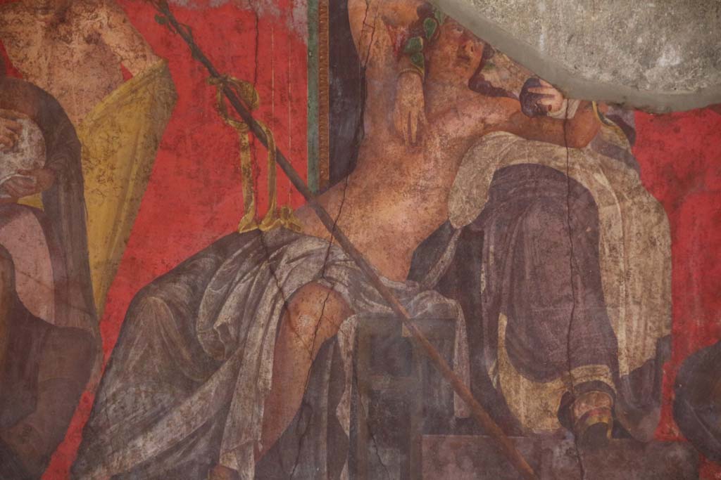 Villa of Mysteries, Pompeii. April 2014. Room 5, detail from east wall. Photo courtesy of Klaus Heese.
