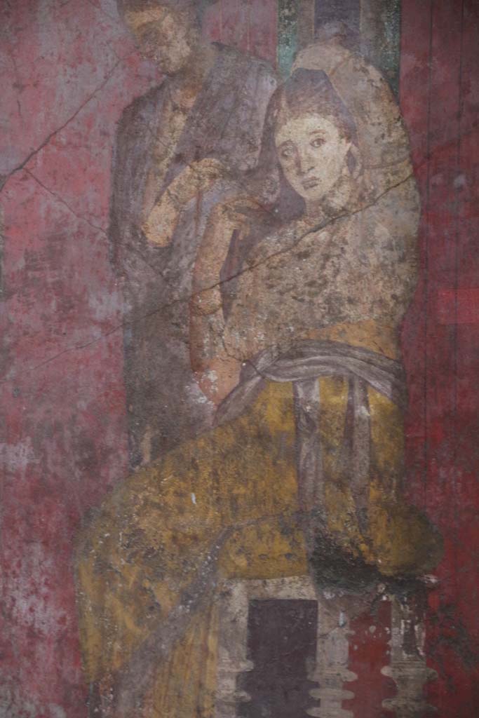 Villa of Mysteries, Pompeii. April 2014. Room 5, detail from south wall. 
Photo courtesy of Klaus Heese.
