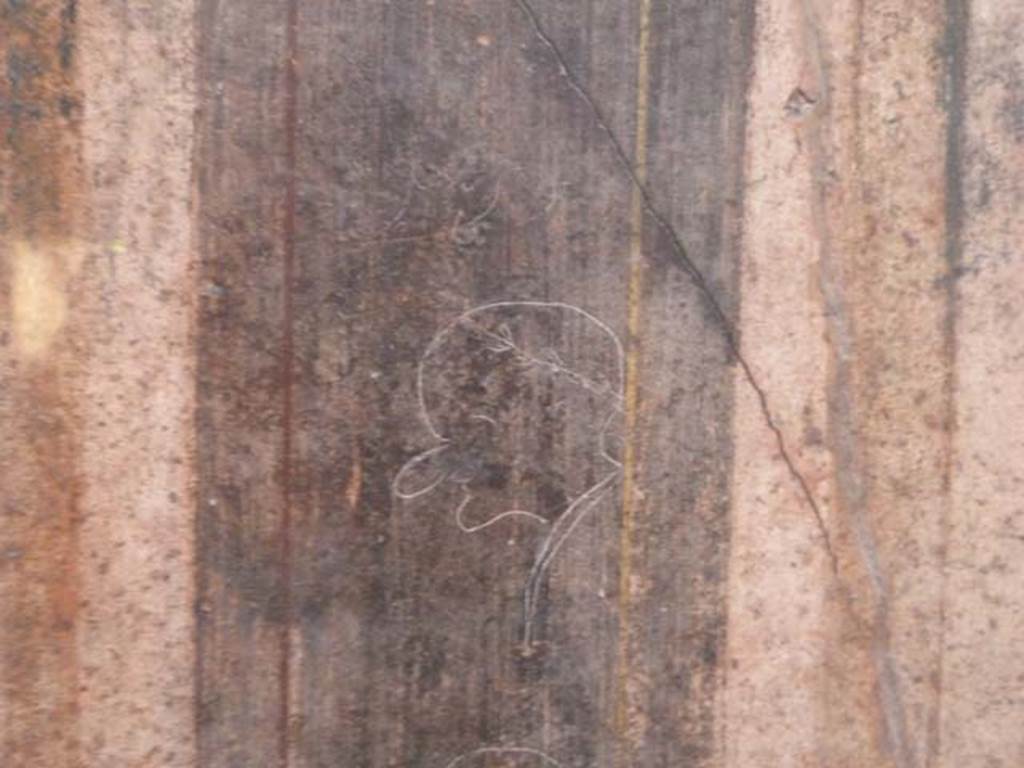 Villa of Mysteries, Pompeii. September 2015. Room 64, north wall of atrium, detail of sketch and graffiti above.