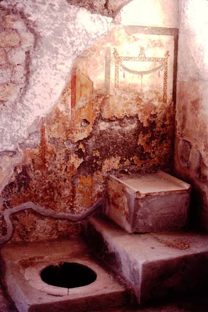 Villa Regina, Boscoreale. 1983. Room IX, calcatorium north-west corner, with altar and paintings.
Source: The Wilhelmina and Stanley A. Jashemski archive in the University of Maryland Library, Special Collections (See collection page) and made available under the Creative Commons Attribution-Non Commercial License v.4. See Licence and use details.
J80f0521