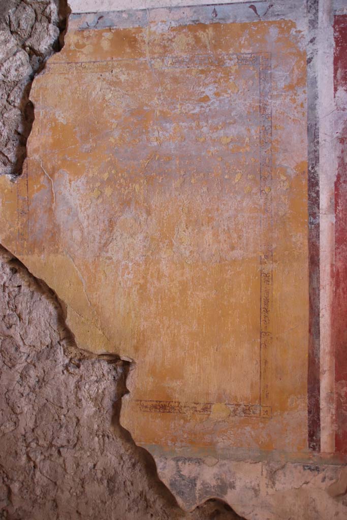 Villa Regina, Boscoreale. September 2021. 
Room IV, detail of central panel on east wall. Photo courtesy of Klaus Heese.