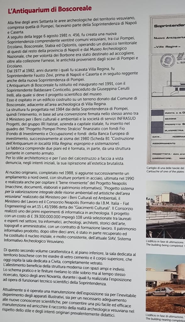 Villa Regina, Boscoreale. December 2023. 
Italian information description card. Photo courtesy of Miriam Colomer.