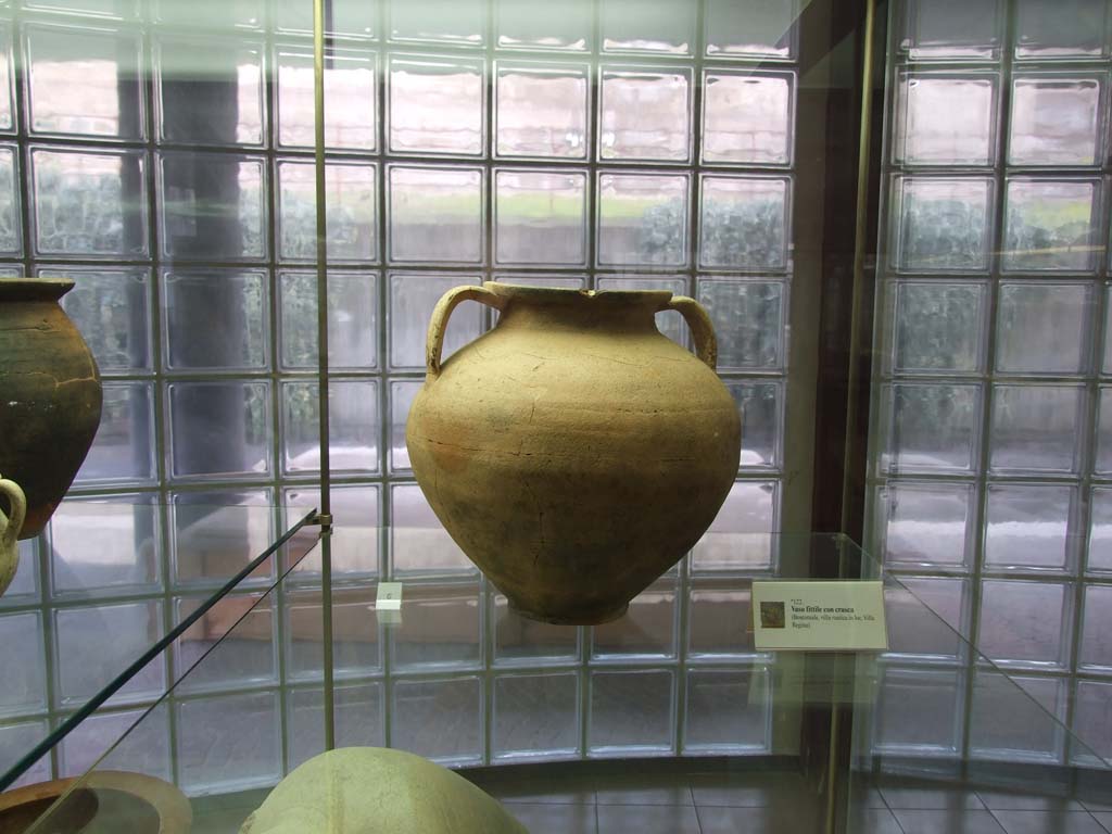Finds from Villa Regina Boscoreale. December 2006. Now in Boscoreale Antiquarium.
The label says “122 Vaso fittile con crusca” (Earthenware vase with bran?)