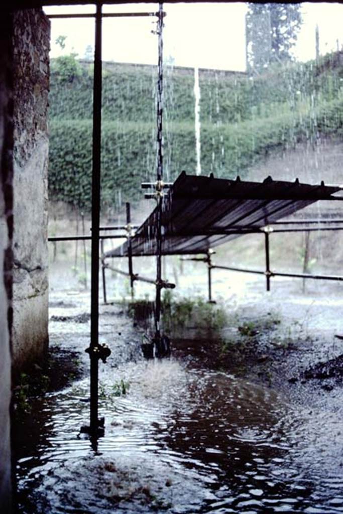 Villa Regina, Boscoreale. 1983. A summer storm.  
Source: The Wilhelmina and Stanley A. Jashemski archive in the University of Maryland Library, Special Collections (See collection page) and made available under the Creative Commons Attribution-Non Commercial License v.4. See Licence and use details. J80f0623