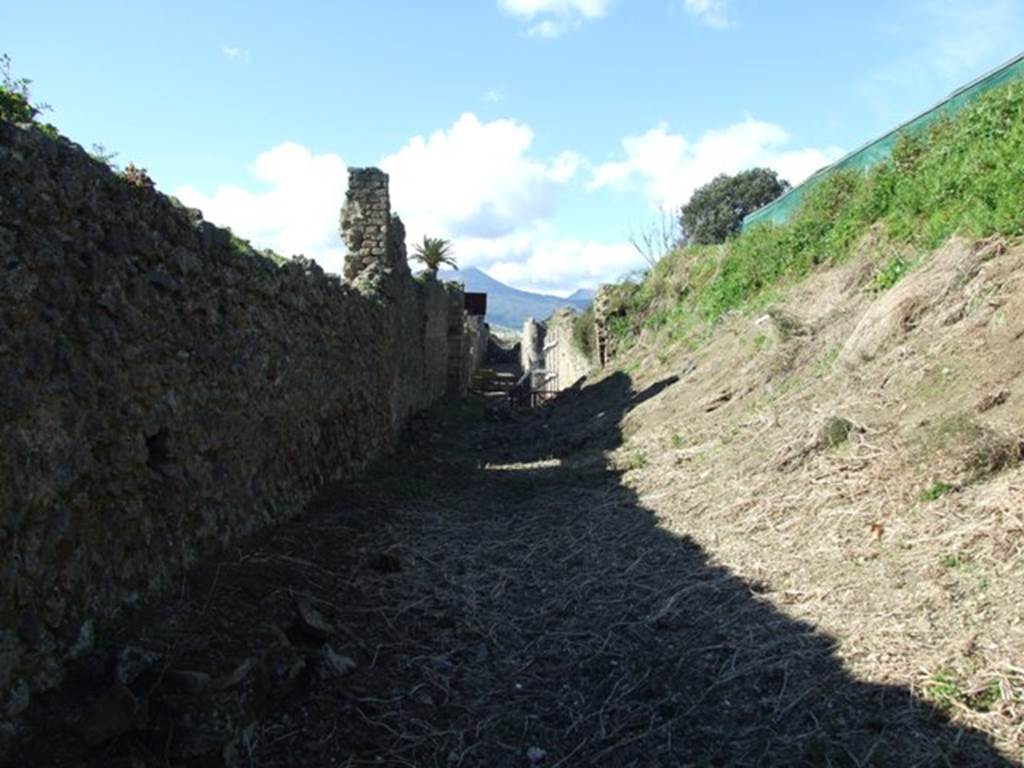 Unnamed vicolo between IX.9 and IX.10. Looking north to the crossroads on Via di Nola. March 2009.