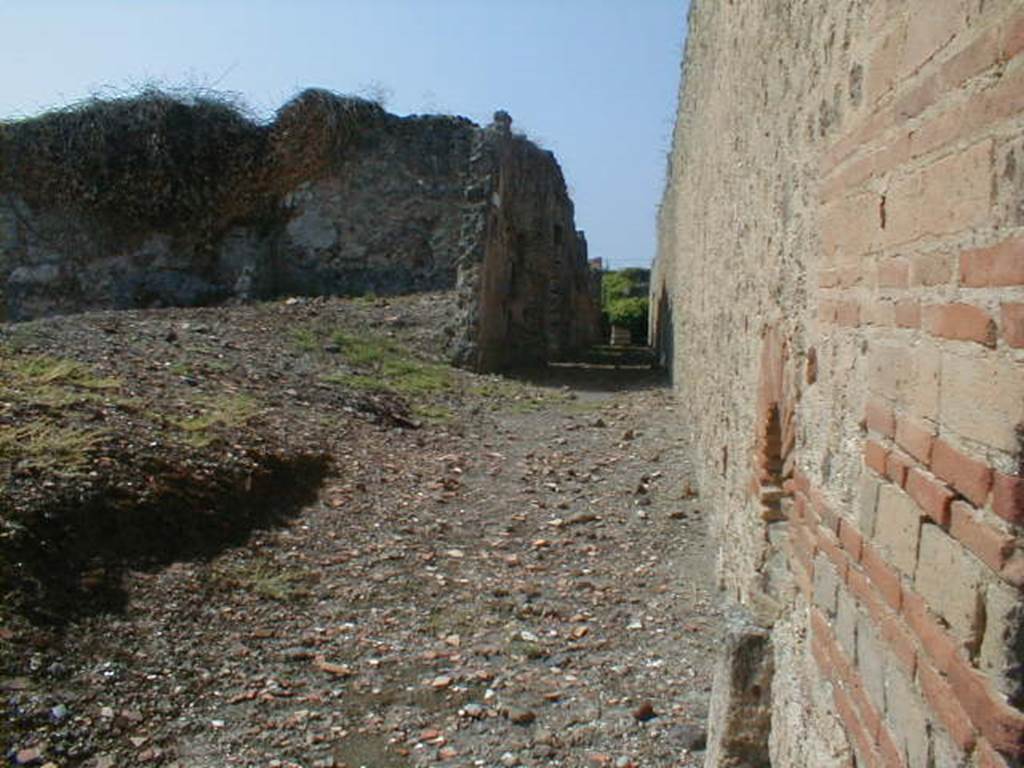 Unnamed vicolo between IX.3 and IX.4. May 2005. Looking west from junction with Vicolo di Tesmo.