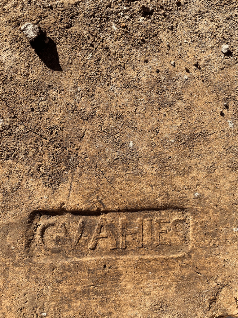 Via di Nocera a Sant'Abbondio. April 2021. Among the finds also some large tiles pertaining to the cover of the portal, three of which bearing a stamp, transported to the deposits of the Park. 
Via di Nocera a Sant'Abbondio. Aprile 2021. Tra i reperti anche alcune tegole di grosse dimensioni pertinenti alla copertura del portale, di cui tre recanti un bollo, trasportate nei depositi del Parco.
Photograph © Parco Archeologico di Pompei.