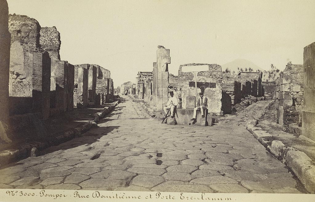 Via Consolare (on left) and Vicolo di Narciso. 
Looking north. Photograph by Amodio, no.3000, from album date c.1873. Photo courtesy of Rick Bauer.