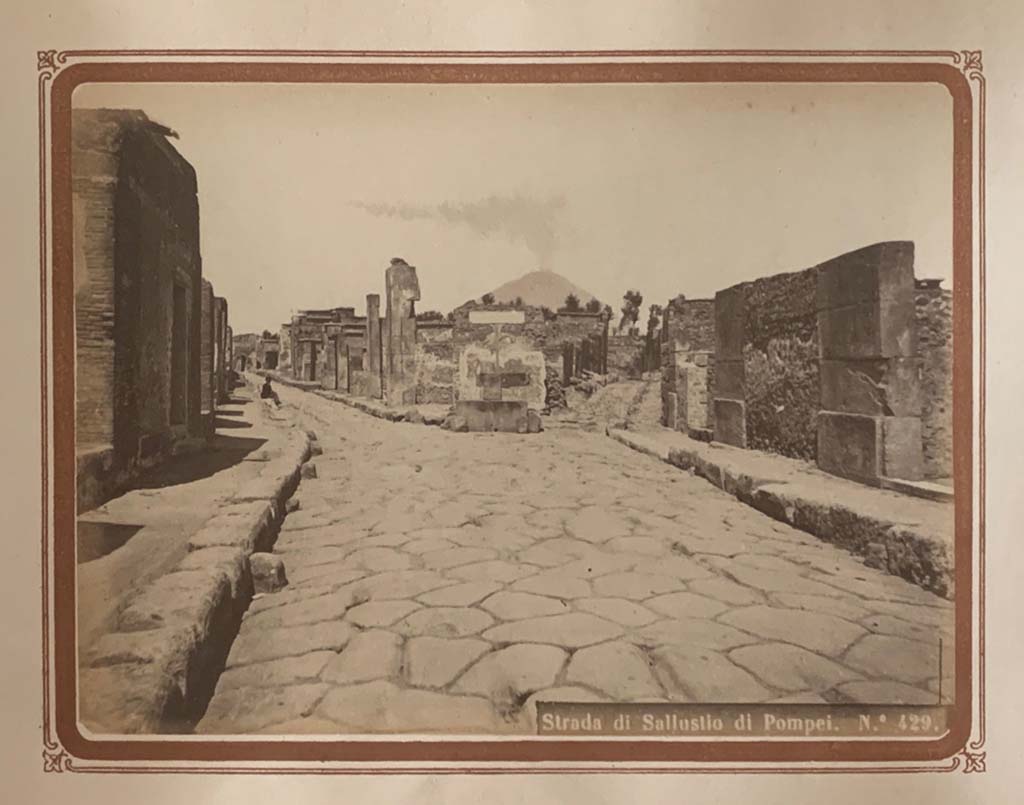 Via Consolare, Pompeii (also known as Strada di Sallustio on the photo). From an album by Roberto Rive, dated 1868. 
Looking north to junction with Vicolo di Narciso (on right). Photo courtesy of Rick Bauer.