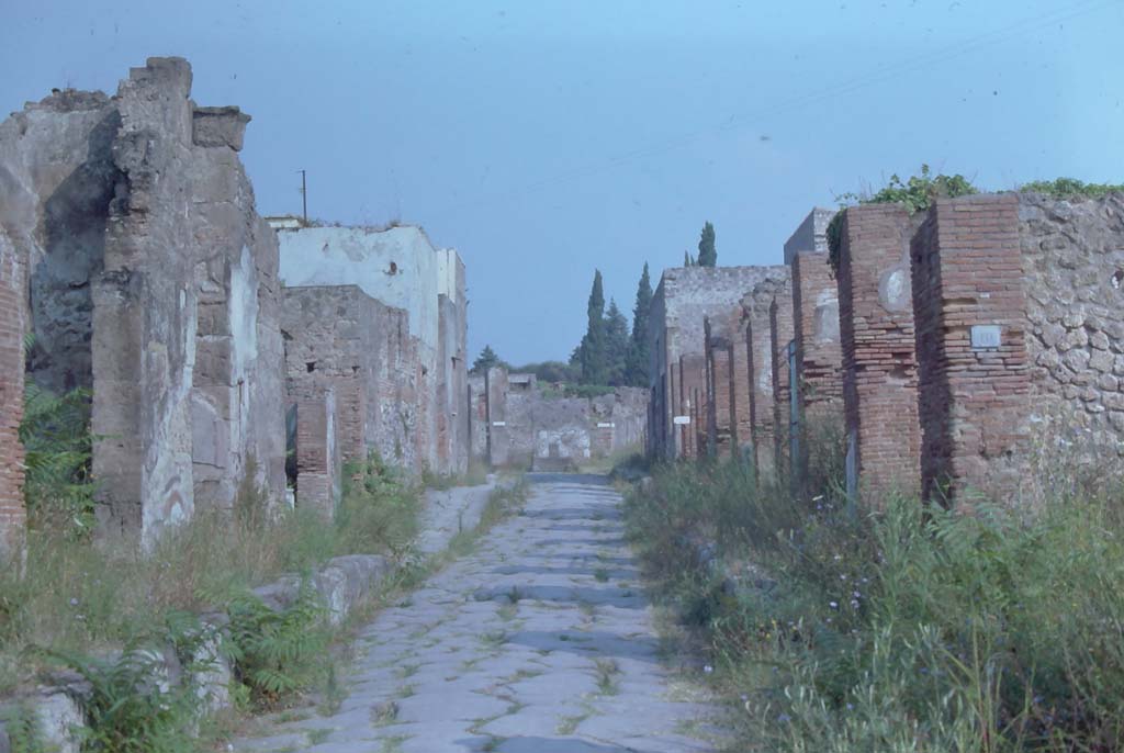 Via Consolare, Pompeii. August 1976. Looking north between VI.17 and VI.3. 
Photo courtesy of Rick Bauer, from Dr George Fay’s slides collection.
