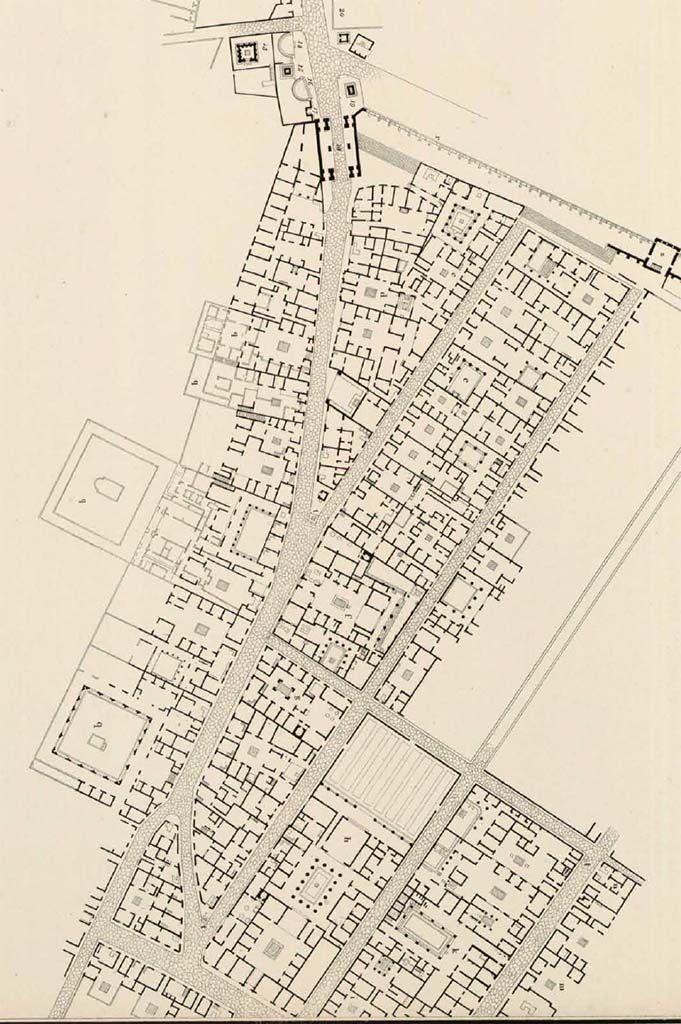 Via Consolare, Pompeii. c.1831. Detail from plan by Debret. 
See Debret F. (1777-1850), Piranesi F. (1758-1810), LaBrouste H. (1801-1875). Voyage en Italie-De Naples à Paestum, pl. 80.
INHA Identifiant numérique : NUM PC 77832 (07). See book on INHA Les documents sont placés sous « Licence Ouverte / Open Licence » Etalab 
81/264