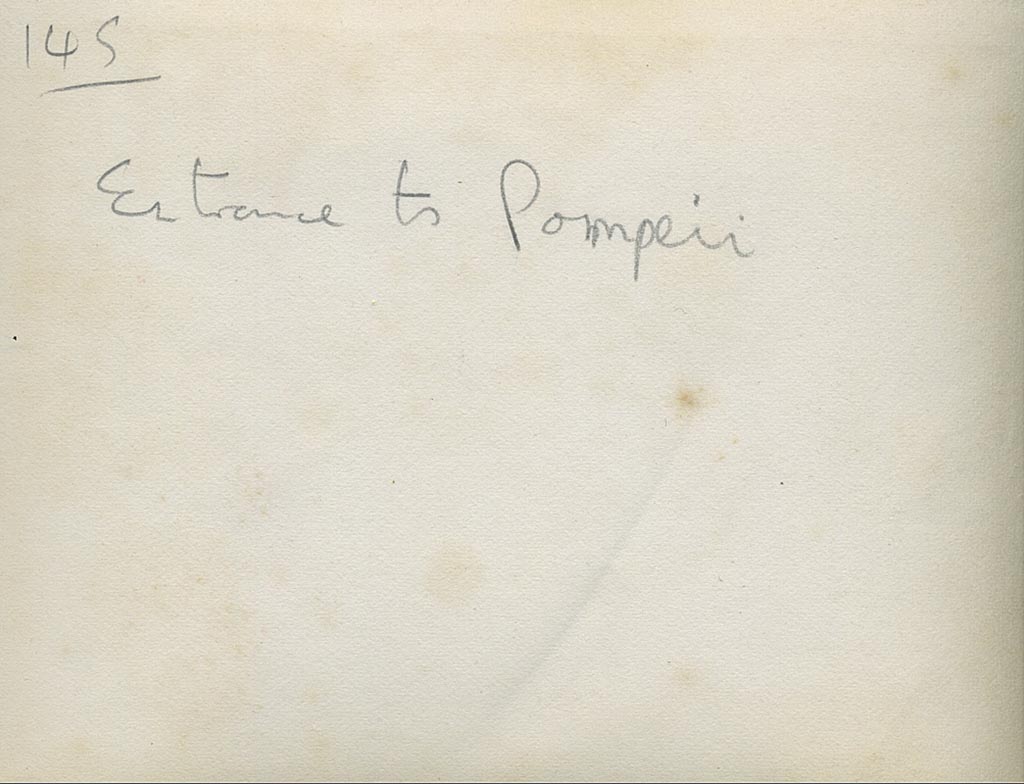 Pompeii. 1905. Wording on rear of above photo of Pompeii entrance. Photo courtesy of Rick Bauer.