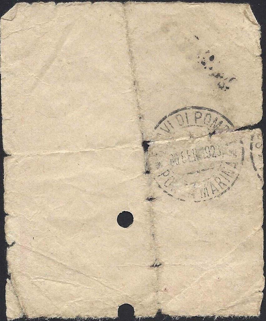 Pompeii, reverse side of ticket dated 30th January 1923, with Porta Marina stamp on rear. 
Photo courtesy of Rick Bauer.