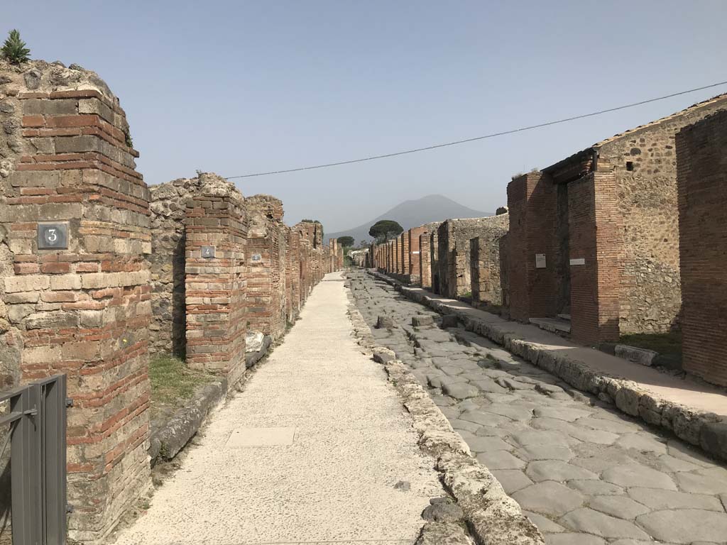 Via Stabiana, April 2019. Looking north from VII.2.3, on left. 
On the right is IX.3.5, the House of M. Lucretius, and IX.3.6. Photo courtesy of Rick Bauer.