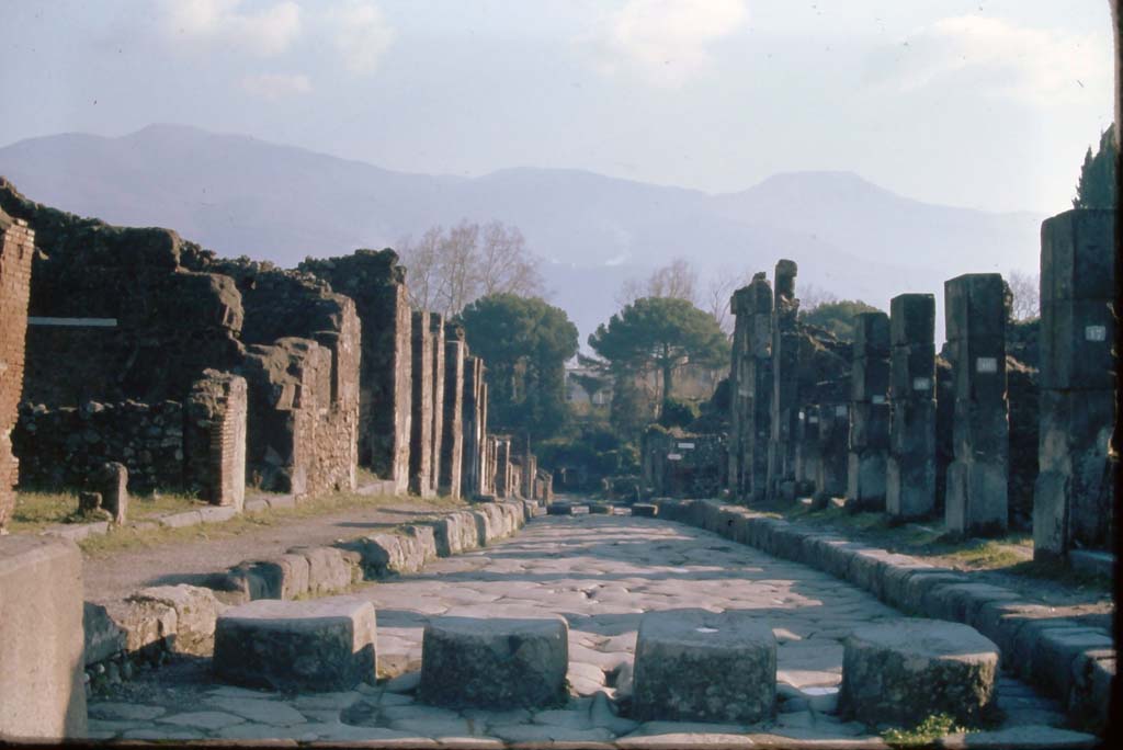 Via Stabiana, 4th December 1971. Looking south from the crossroads of Holconius, between I.4 and VIII.4. 
Photo courtesy of Rick Bauer, from Dr. George Fay’s slides collection.