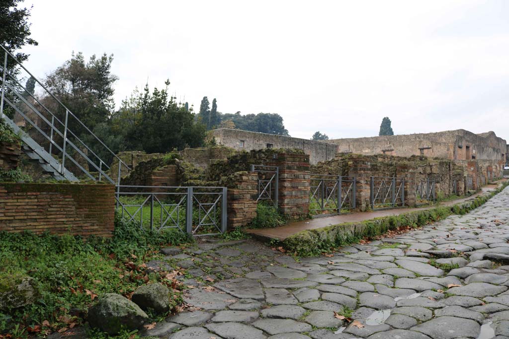 Via Stabiana, west side, Pompeii. December 2018. 
Looking north towards entrance doorways, with VIII.7.1, on left. Photo courtesy of Aude Durand.