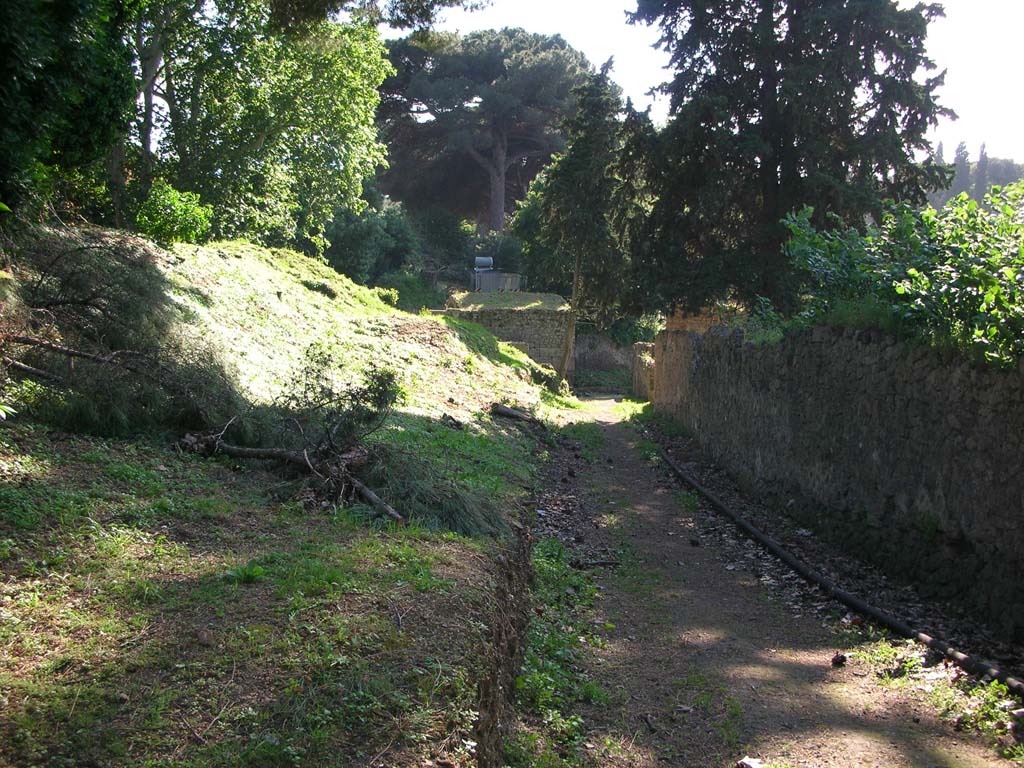 Via Stabiana, east side.  May 2010. 
Looking towards Stabian Gate, looking west towards east side with I.1/I.5, on right. Photo courtesy of Ivo van der Graaff.