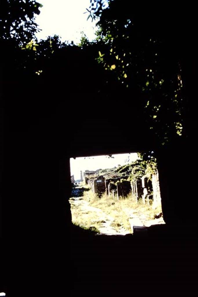 Via Stabiana, Pompeii. 1961. Looking north through Stabian gate towards I.1 and I.2.  
Photo by Stanley A. Jashemski.
Source: The Wilhelmina and Stanley A. Jashemski archive in the University of Maryland Library, Special Collections (See collection page) and made available under the Creative Commons Attribution-Non Commercial License v.4. See Licence and use details.
J61f0332