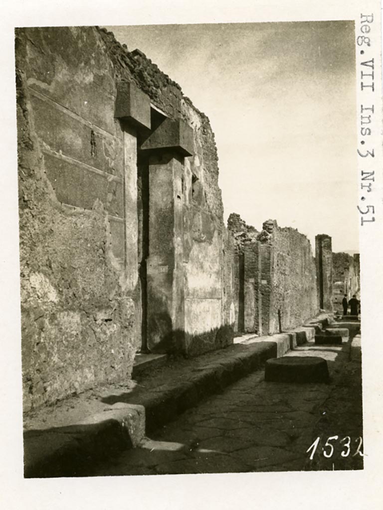 Via degli Augustali, north side, Pompeii. Pre-1937-39. Looking east from VII.2.51, on left.
Photo courtesy of American Academy in Rome, Photographic Archive. Warsher collection no. 1532.