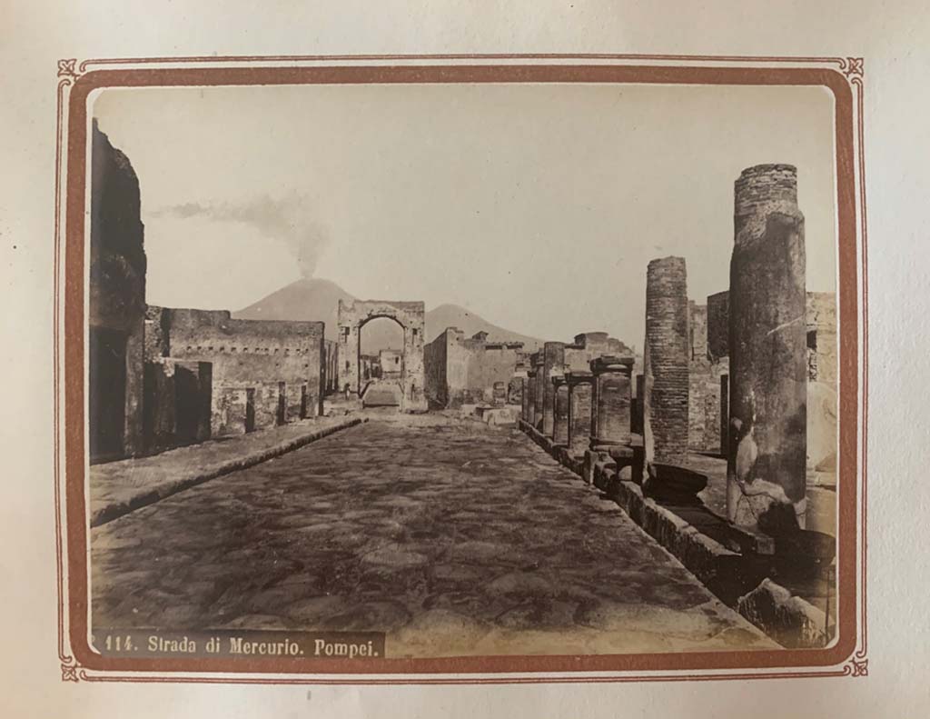 Via del Foro, Pompeii. From an album by Roberto Rive, dated 1868. Looking north towards arch at south end of Via di Mercurio. 
Photo courtesy of Rick Bauer.