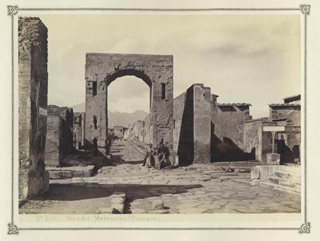 Via del Foro, Pompeii. Album dated January 1874. Looking north towards the junction with Via di Mercurio, and Arch. Photo courtesy of Rick Bauer.