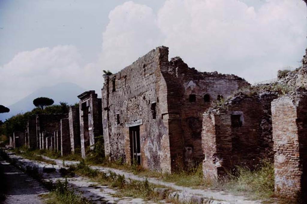 Via del Vesuvio, east side. Pompeii. 1964. Looking north from near V.1.30, on right. Photo by Stanley A. Jashemski.
Source: The Wilhelmina and Stanley A. Jashemski archive in the University of Maryland Library, Special Collections (See collection page) and made available under the Creative Commons Attribution-Non Commercial License v.4. See Licence and use details.
J64f1371