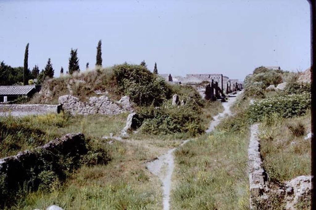 VVia dell’Abbondanza, Pompeii, 1968. Looking west from near II.5, on left.  On the right is III.7.  Photo by Stanley A. Jashemski.
Source: The Wilhelmina and Stanley A. Jashemski archive in the University of Maryland Library, Special Collections (See collection page) and made available under the Creative Commons Attribution-Non Commercial License v.4. See Licence and use details. J68f0316 (1)