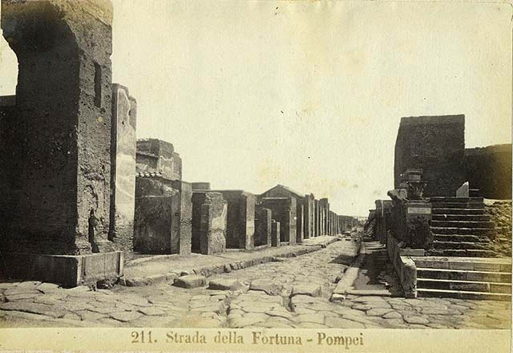 Via della Fortuna, Pompeii. 19th century photo by A. Mauri. Looking east along VI.10, towards VI.12. Photo courtesy of Rick Bauer.