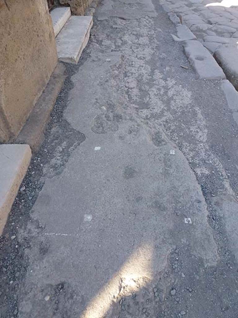 Via della Fortuna, June 2012. Looking east along pavement on north side, from near VI.12.4 and VI.12.5. Photo courtesy of Michael Binns.