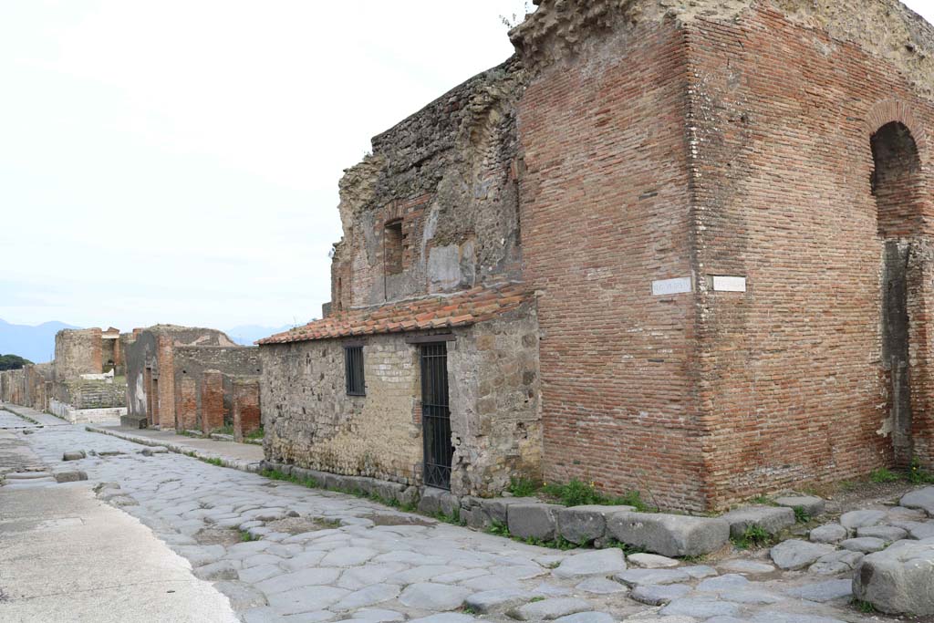 Via delle Terme, south side, Pompeii. December 2018. 
Looking south-east along north side of VII.5 insula, from VII.5.8, the Women’s Baths. Photo courtesy of Aude Durand.