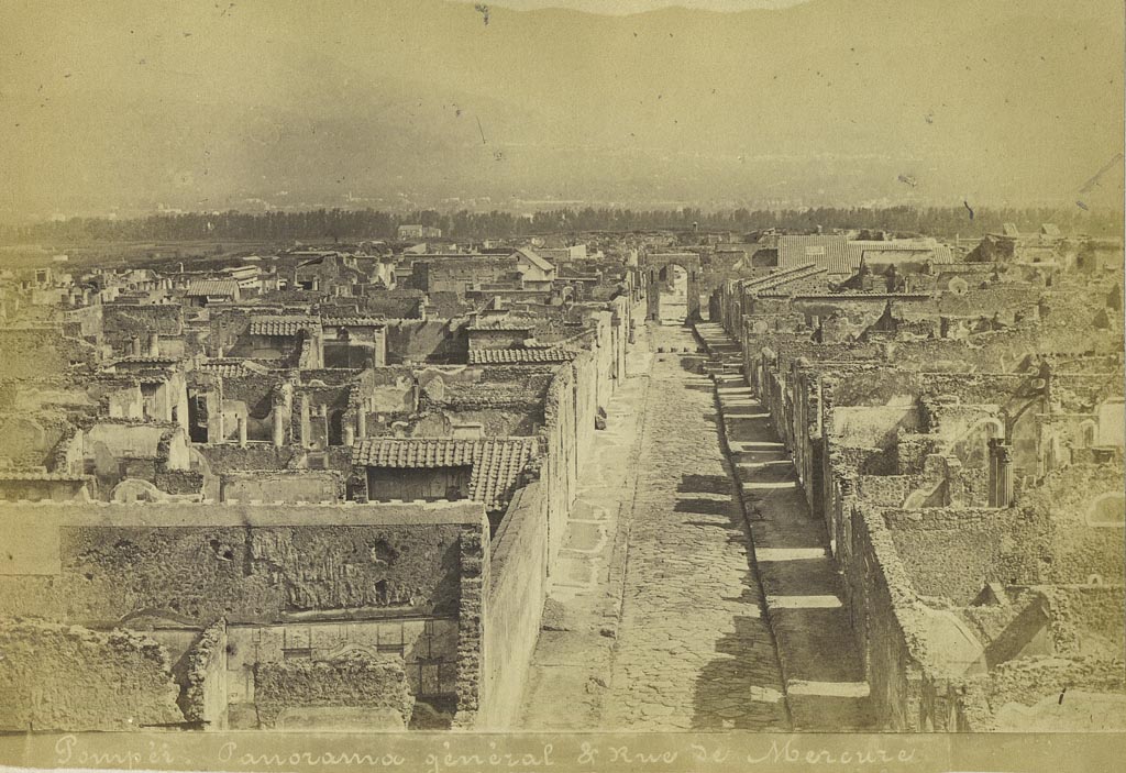 Via di Mercurio between VI.9 and VI.7. 
Looking south from Tower XI. Pompeii. Undated photograph by Mauri, numbered 1. Photo courtesy of Rick Bauer.