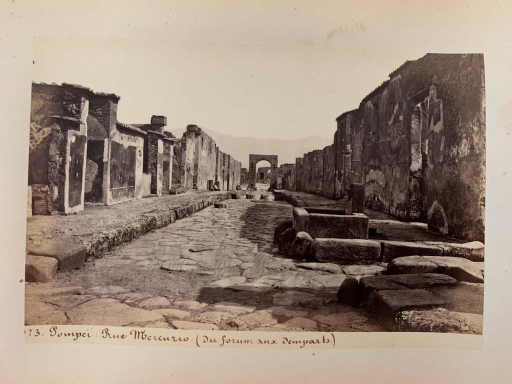 Via di Mercurio, Pompeii. Photograph by M. Amodio, from an album dated April 1878.
Looking south from crossroads with Vicolo di Mercurio. Photo courtesy of Rick Bauer.