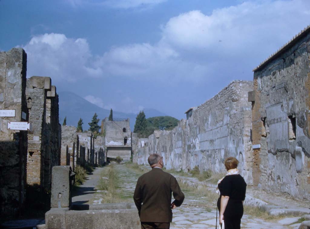 Via di Mercurio, Pompeii. November 1961. Looking north towards Tower XI from near fountain. 
Photo courtesy of Rick Bauer.