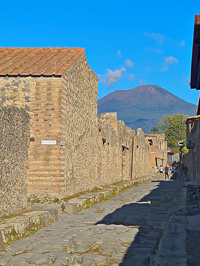 Via di Nocera, west side,Pompeii. October 2024. 
Looking north-west towards I.14. Photo courtesy of Giuseppe Ciaramella.