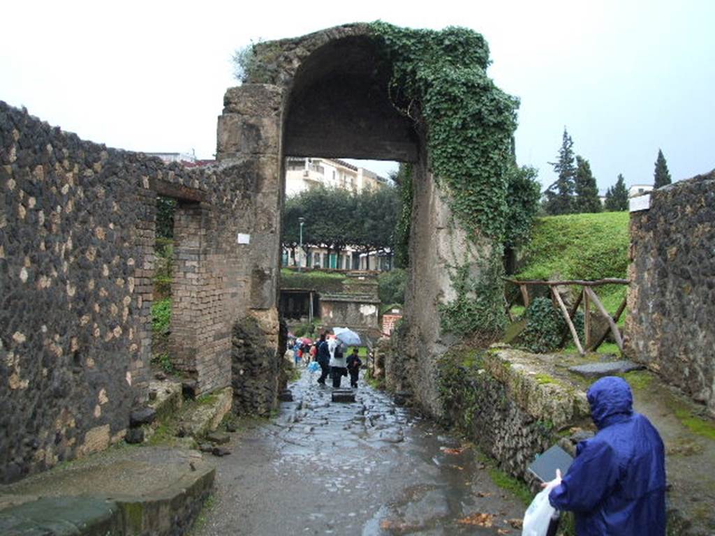 Via di Nocera, December 2004.  Looking south through Porta Nocera out of the city.