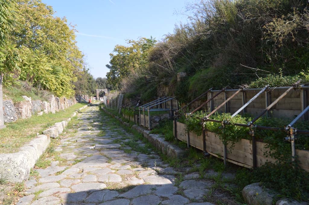 Via di Nola, Pompeii. October 2017. Looking east between IV.3, on left, and III.9, on right, from unexcavated roadway. 
Foto Taylor Lauritsen, ERC Grant 681269 DÉCOR.