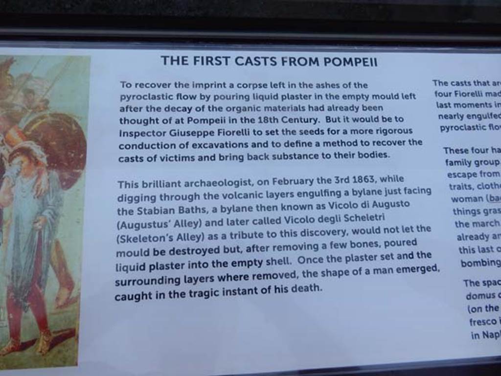 Vicolo degli Scheletri, information card on display in VII.1.47. May 2017. Photo courtesy ofBuzz Ferebee.