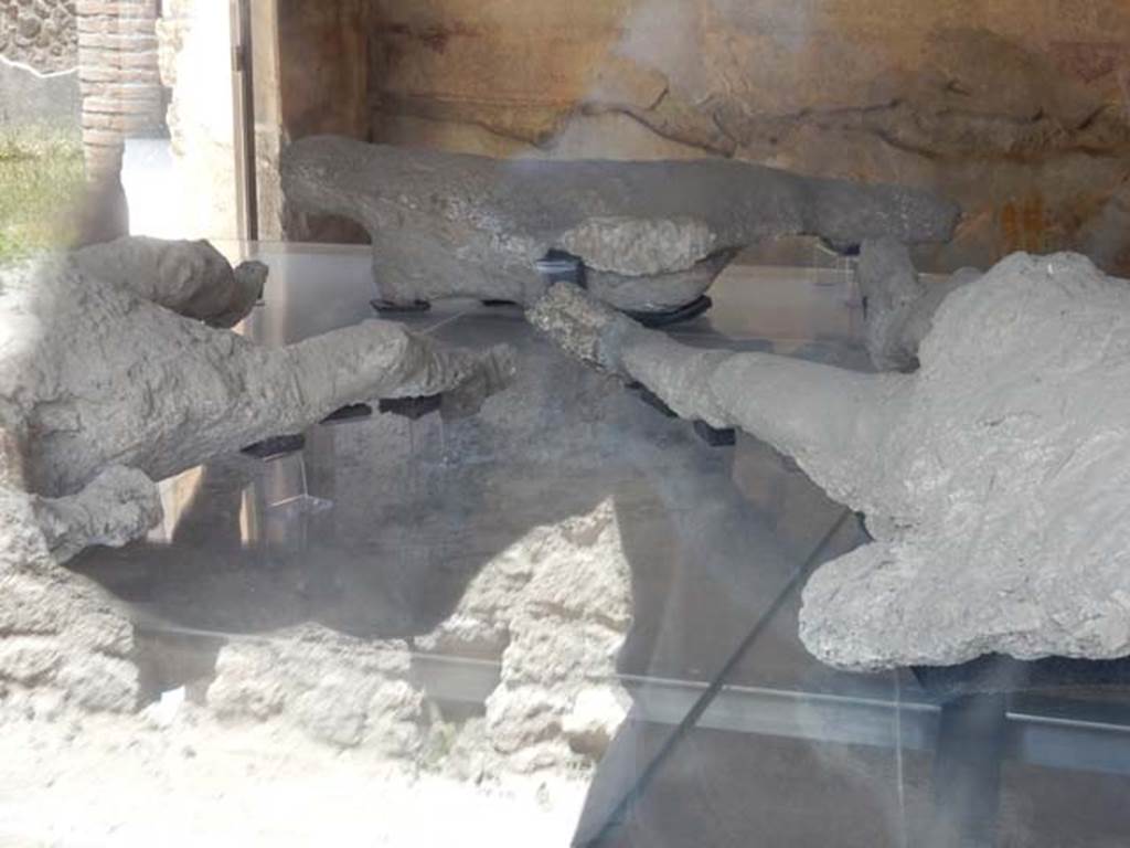Vicolo degli Scheletri, May 2017. At the rear is the plaster-cast of a female. Photo courtesy of Buzz Ferebee