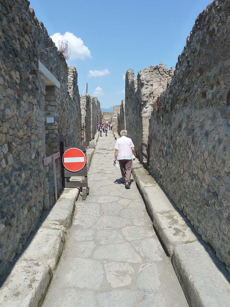 Vicolo della Maschera, May 2010. Looking north between VII.13 and VII.14.