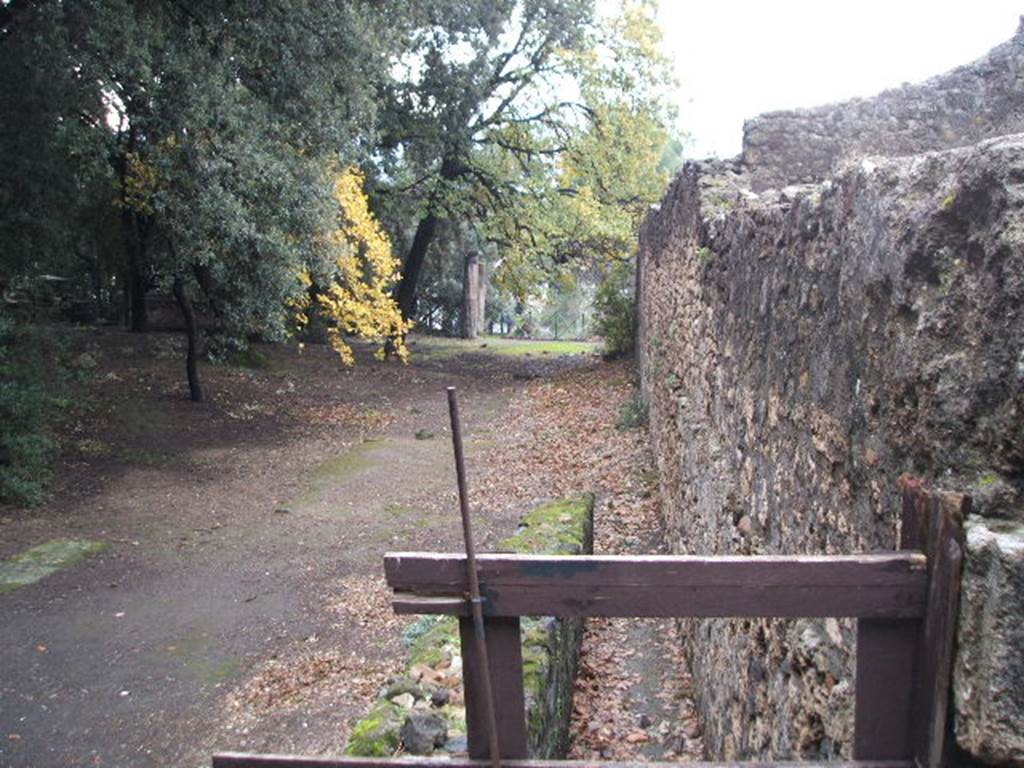 Unnamed access on to Triangular Forum. Looking south along side wall of VIII.2.39. December 2004.