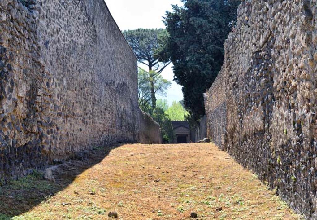 Vicolo della Venere between II.3 and II.2. April 2018. Looking south from Via dell’Abbondanza.
Photo courtesy of Ian Lycett-King. 
Use is subject to Creative Commons Attribution-NonCommercial License v.4 International.